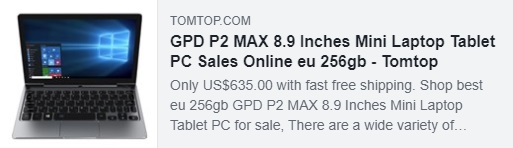GPD P2 MAX 8.9 Inches Mini Laptop Tablet PC Coupon: HYGPD2 Price: $ 599.99 Delivered by Duty Free Shipping