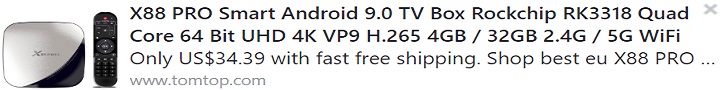 X88 PRO Smart Android 9.0 TV Box Rockchip RK3318 Quad Core 64 Bit UHD 4K VP9 H.265 4GB / 32GB 2.4G / 5G WiFi HD Media Player Control remoto Precio: $ 34.39
