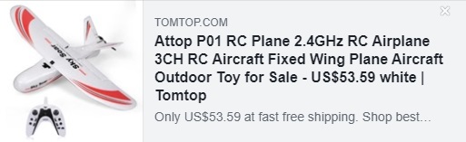 Attop P01 RC Plane 2.4GHz RC Airplane 3CH RC Aircraft Avión de ala fija Avión de juguete al aire libre Cupón: HYATTRC Precio: $ 48.59